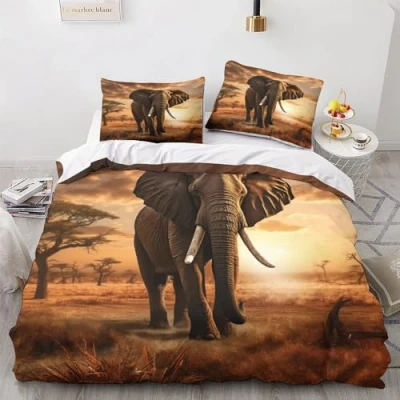 Image of GEEYOU Elephant Colorful Duvet Cover Set Hidden Zipper African Quilt with Pillowcases Bedding Soft Microfiber Comforter Various Sizes for Kids Adults King（220x240cm）