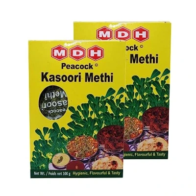 Image of MDH Kasoori Methi Leaves Peacock 100G Dried Fenugreek Rich In Iron No Color Added Indian Origin (Pack of 2)