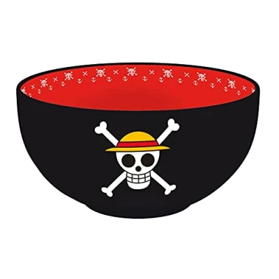 Image of One Piece Cereal Bowl Luffy Ruffy Logo Ceramic XXL Skull Black 600 ml