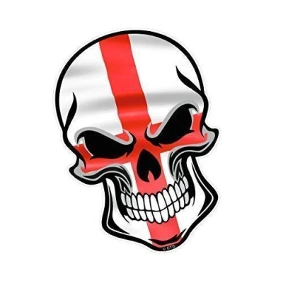 Image of Gothic Biker SKULL Design with St Georges Cross England English Flag Motif Vinyl Car Bike Sticker Decal 110x75mm
