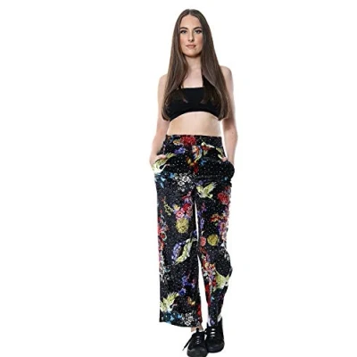 Image of H&amp;F Girls ® New Women Ladies Crush Velvet Velour Wide Flared Leg Pocket Pants Palazzo Trouser Party Wear Legging Plus Size 12 14 16 18 20 22 24 26 (24 26, Multi Floral)