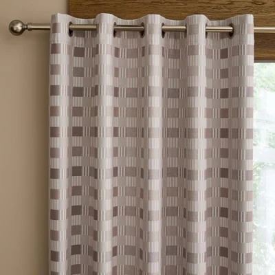 Image of Catherine Lansfield Wilson Check Blackout Thermal 66x72 Inch Eyelet Curtains Two Panels Natural