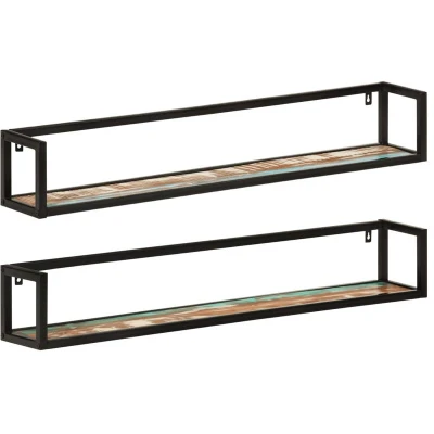 Image of vidaXL Wall Shelves 2 pcs 110x17x17 cm Solid Wood Reclaimed and Iron