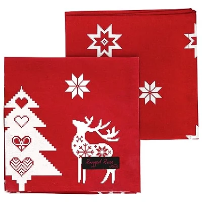 Image of Christmas Napkin Cotton Napkins for Themed Dining Table Setting &amp; Silverware Red Star Ragged Rose Gift Wrapped Cloth Set of 4 40 cm x