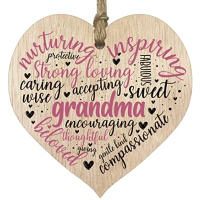 Image of Grandma Birthday Gifts Wooden Heart Plaque, Light Wood Sign, Mothers Day For Her, Worlds Best Hanging Heart, Mother, Presents on Her