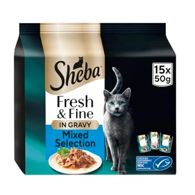 Image of Sheba Cat Wet Food Fresh and Fine Pouches Fish in Gravy 3 x 15 50 g
