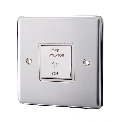 Image of Albert Austin Fan Switch Strong Durable Material Soft Round Corners Easy to Install with Fixing Screws Residential Commercial Use Polished Sleek Design UK Standard Power PGM 33582 Brushed Steel