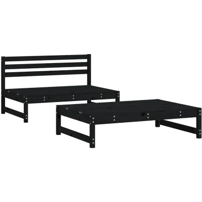 Image of vidaXL 2 Piece Garden Lounge Set Black Solid Wood Pine
