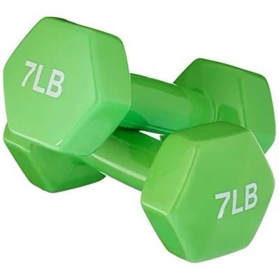 Image of Amazon Basics Vinyl 7 Pounds (3,2 kg) Dumbbells Set of 2, Light Green