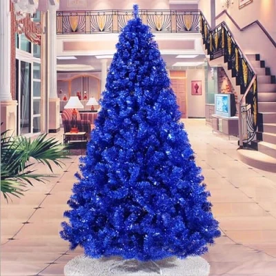 Image of Christmas Tree Blue Artificial Bushy with Foldable Metal Stand for Indoor and Outdoor Festive Decoration,210cm/7ft