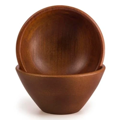 Image of woodluv Cereal Bowls Set of 2, Serving Bowl, Wood Salad Fruit Snacks Dish, 15 cm x 15cm 7.5cm
