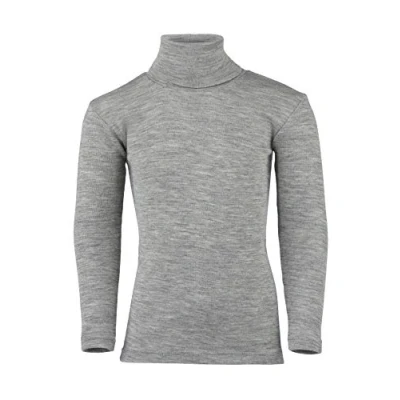 Image of Engel Merino Wool Silk Children Turtleneck T Shirt Boy Girl Organic Thermal Underwear (10 12 Years EU 152, Grey Melange)