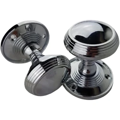Image of Golden Grace Polished Chrome Lined Reeded Mortice Unsprung Door Knob Set Pack Pair