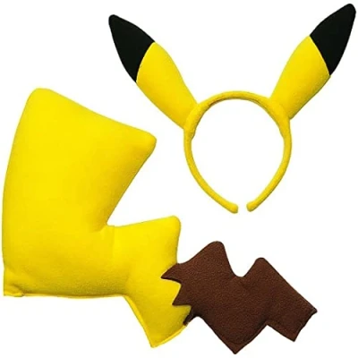 Image of jokeshop Pikachu Ears &amp; Tail Headband Yellow Electric Mouse Monster Cosplay Animal Adult Fancy Dress Set