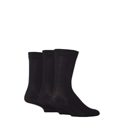 Image of 3 Pair Black Comfort Cuff Plain Gentle Bamboo Socks with Smooth Toe Seams Men&#039;s 12 14 Mens SOCKSHOP