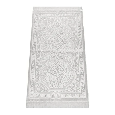 Image of ihvan online, Soft Plush Lux Velvet Muslim Prayer Rug Janamaz Sajadah Islamic Gifts Carpet Mat, Elegant, Color: Cream