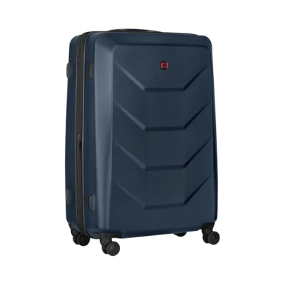 Image of Wenger Prymo Large Hard Shell Suitcase with 4 Wheels, Trolley, Large, 93 (107) l, Security Lock, Women Men, Travel Vacation, Blue, 653634