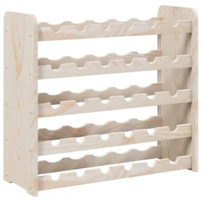 Image of vidaXL Solid Pine Wood Wine Rack Freestanding 30 Bottle Storage Shelf with Wave Design for Kitchen/Dining Room/Basement, Brown