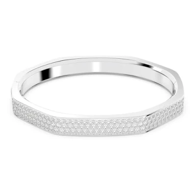 Image of Swarovski Dextera bangle, Octagon shape, Pavé, Medium, White, Rhodium plated