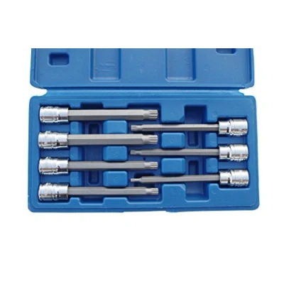 Image of US PRO by BERGEN Tools 7pc 3/8&quot; 110mm Long Spline Bit Sockets Set 1496