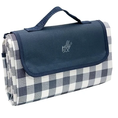 Image of Pelle &amp; Sol Picnic Blanket, Foldable Outdoor Beach Waterproof, Sand proof, Machine Washable, Slip Resistant With Carrying Handle for Family, Beach, Hiking, Camping 200x140CM (Blue)