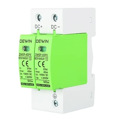 Image of DEWIN Surge Protective Device, 2P 40KA Photovoltaic Arrester Device DC 1000V Protector Lightning Protection 35mm DIN Rail