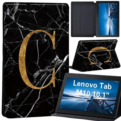 Image of Case for Lenovo Tab M10 TB X605F/ X605L/ X505F/ X505L Leather Stand Cover 10.1 Inch Tablet (letter C on black marble)