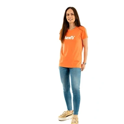 Image of Levi&#039;s Women&#039;s The Perfect Tee Poster Logo T Shirt, Persimmon, S