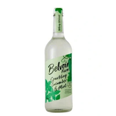 Image of Belvoir Farm Freshly Sparkling Cucumber &amp; Mint Pressed Cucumber, Garden Geranium Pure Fresh Spring Water 100% Natural Ingredients Suitable for Vegetarians Vegans 6 x 750ml Bottles