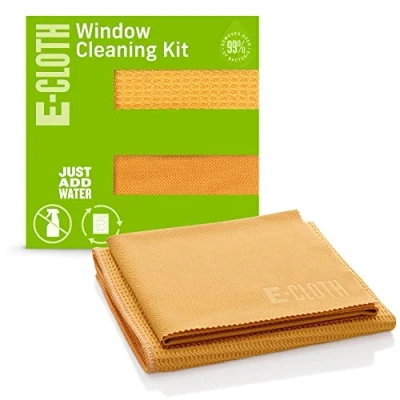 Image of E Cloth Window Cleaner Kit and Glass Cleaning Cloth, Streak Free Windows with just Water, Microfiber Towel for Windows, Car Windshield, Mirrors Tangerine Orange
