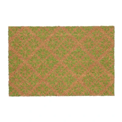 Image of Relaxdays Coconut Doormat, Non Slip, Floral Pattern, Indoor &amp; Outdoor, Dirt Trap, HWD: 1.5 x 60 40 cm, Natural/Green, Coco