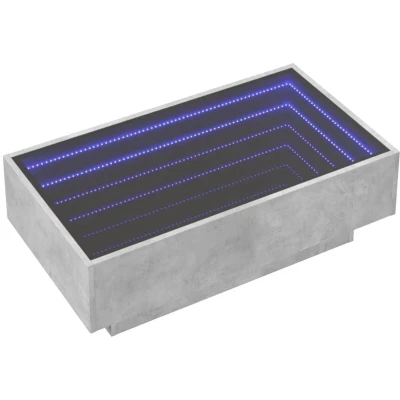 Image of vidaXL Coffee Table with LED Infinity Mirror Concrete Grey Engineered Wood 90 x 50 30 cm Living Room/Bedroom Side/Couch/End Sturdy &amp; Durable RGB Adjustable Lights ```