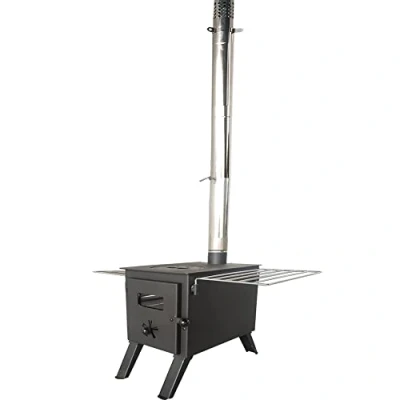 Image of DWD ® &quot;Epping&quot; Camping Stove Portable Outdoor Log Wood Burner with Wing Racks, Stainless Steel Flue Compact Companion
