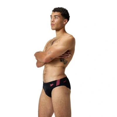 Image of Speedo Men&#039;s Hyperboom Splice Briefs Quick Drying Training Fitness Chlorine Resistant Brief, Black/Coral Sands, 26