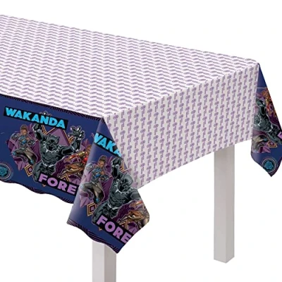 Image of Amscan 5728451 Black Panther Wakanda Forever Plastic Table Cover 54&quot; x 96&quot; Multicolor 1 Pc