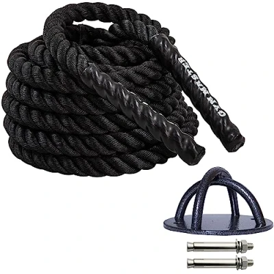 Image of GYM MASTER Battle Rope and Double Hoop Ground Wall Anchor For Strength Training Battling Workouts 12M