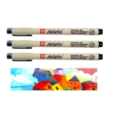 Image of Sakura Pigma Brush Pen Black (#49) Ink Markers Tip, 3 Piece