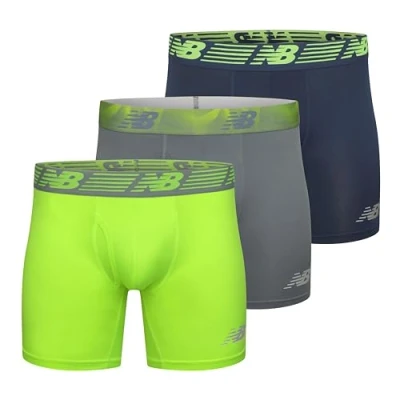 Image of New Balance Men&#039;s 6&quot; Boxer Brief Fly Front with Pouch, 3 Pack of 6 Inch Tagless Underwear (Hi Lite/Steel/Vintage Indigo, XX Large (44&quot; 46&quot;))