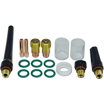 Image of RIVERWELD TIG Stubby Gas Lens 17GL116 10N23S (1.6mm)17GL332 10N24S (2.4mm) Insulated Glass Cup #10 (16mm) Insulators 17GLG20 Back Cap 57Y02 for WP 17 18 26 Welding Torch 16pcs