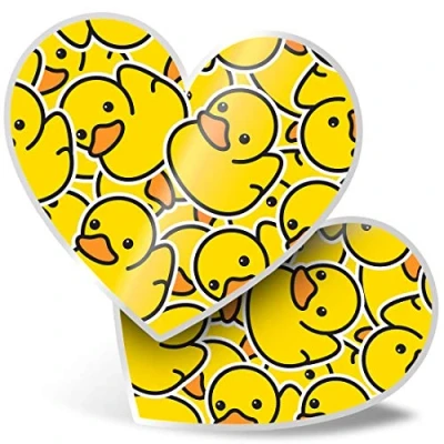 Image of 2 x Heart Stickers 15 cm Yellow Rubber Ducks Duckling Laptop Tablet Luggage Scrapbook #2078