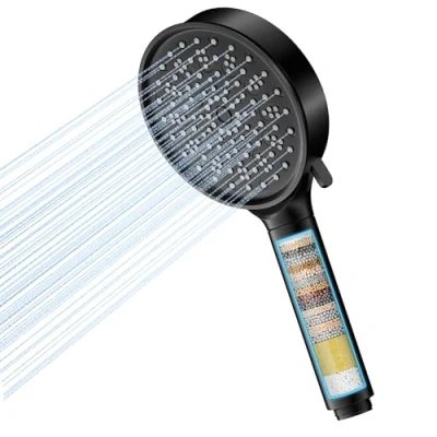 Image of Hard Water Filter Shower Head with 6 Spray Modes, High Pressure Saving 20 Layers Filtration, Power Showerhead for Residual Chlorine Remove, Black