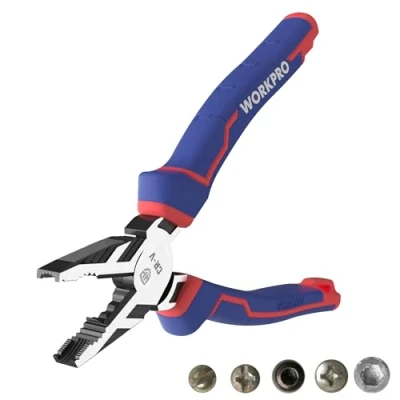 Image of WORKPRO Combination Pliers 200 mm, High Leverage with Wire Cutting and Screw Extractor, Cr V Linesman for Quickly Removing Damaged or Rusted Fasteners
