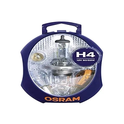 Image of OSRAM CLKMH4 Minibox H4 mobile lamp replacement headlamp +5 spare lamps +3 flat fuses clear/silver
