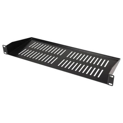 Image of PULSE 19 1U Vented Rack Shelf, 180mm Depth, Heavy Duty 1.5mm Steel, Black Powder Coated, Slim Space Saving Rackmount Storage for Servers, Audio Equipment, Electronics RKSV 1U180