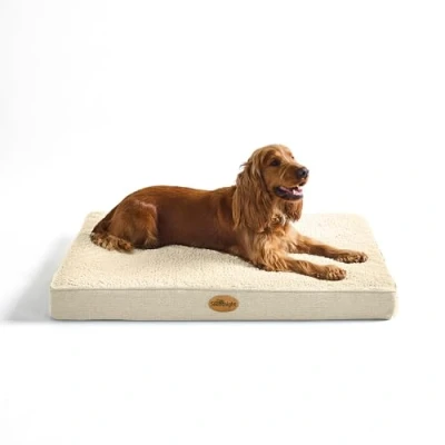 Image of Silentnight Crate Dog Bed Orthopaedic Firm Support Pet Mattress with Non Slip Base Comfort &amp; Mat Reduce Pressure on Joints, Removable and Washable Sherpa Cover, Medium 51x76cm, Natural