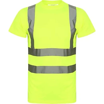 Image of Aztec Hi Viz Vis High Visibility Crew Neck Short Sleeves T Shirts Reflective Tape Safety Round Security Work Breathable Lightweight Workwear Tops (Yellow Medium)
