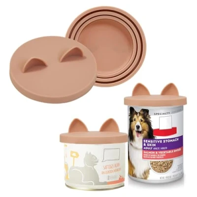 Image of OHMO Pet Can Tin Lids, Universal Size BPA Free Silicone Covers for Cat and Dog Food (70g,85g,200g,400g.etc.), Pink, 2 Pack