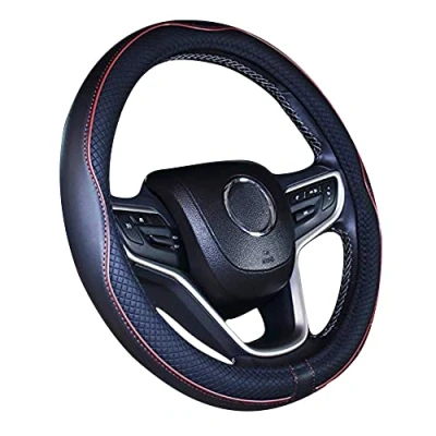 Image of Istn Microfiber Leather Car Steering Wheel Cover Universal 15 inch/38cm Breathable Anti slip Protector for Auto/SUV (Wine Red)