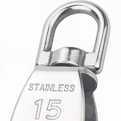 Image of ExcInter Single Pulley M15 Steel Wheel Block Heavy Duty Roller Loading 304 Stainless Silver