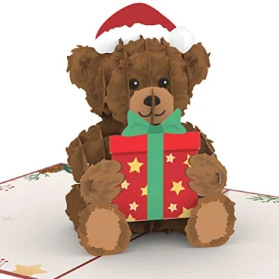 Image of PaperCrush® Pop Up Card Christmas Teddy Bear Cute 3D with for Her (Wife, Girlfriend, Mother) Handmade Popup Greeting Women and Children